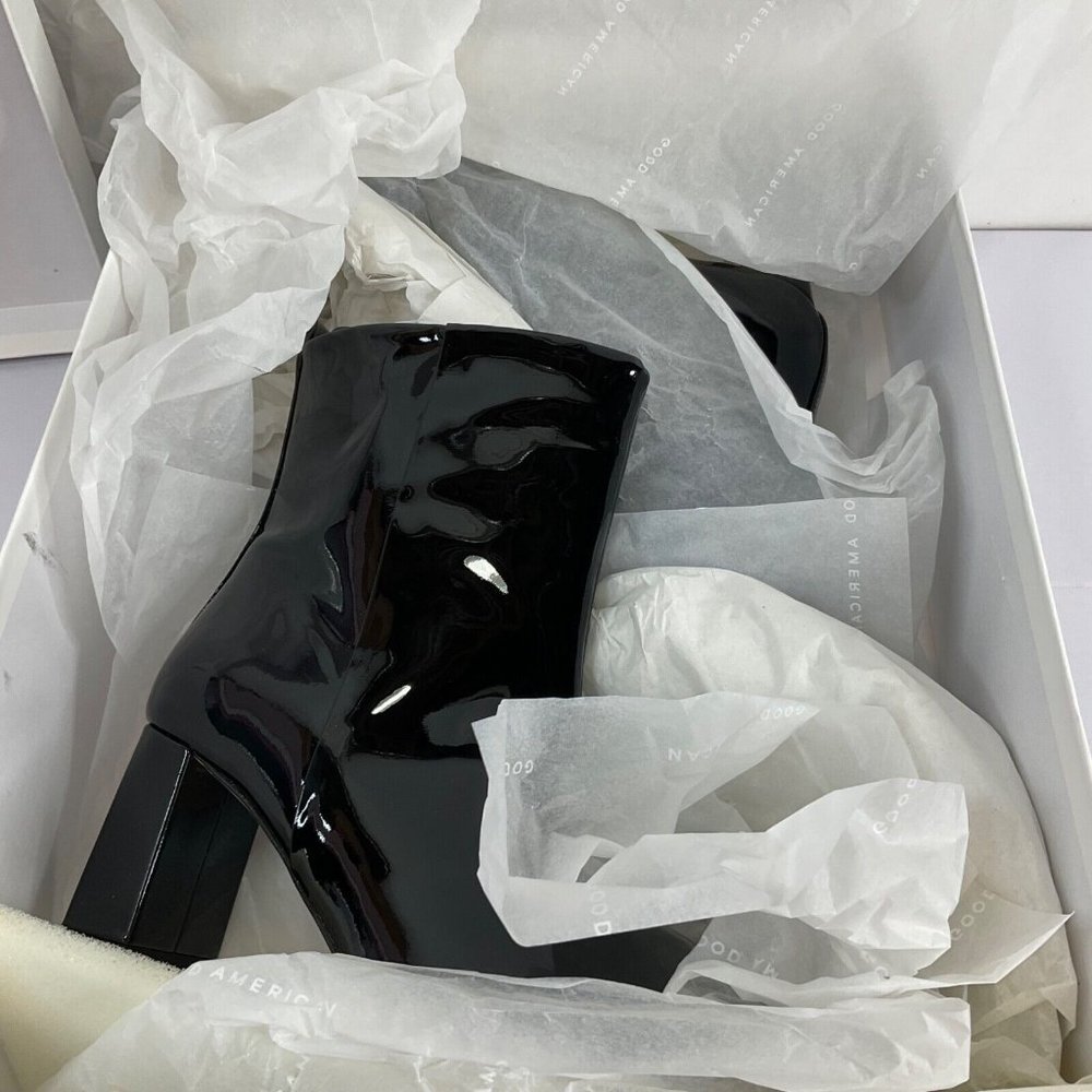 Good American Shoes Booties Womens Sz 5.5 Black Patent Block Heel $329 Nwb - Picture 12 of 12